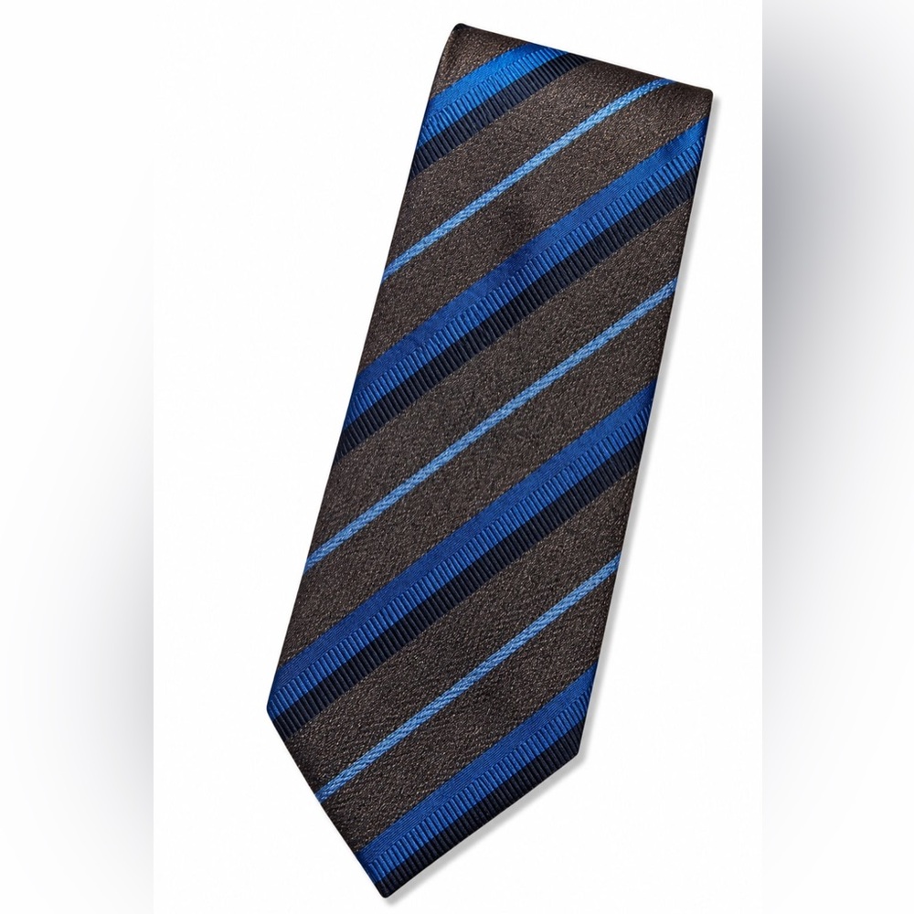 Gallieni Italian Silk Tie Blue Brown Stripe Classic Men Necktie Business Wedding